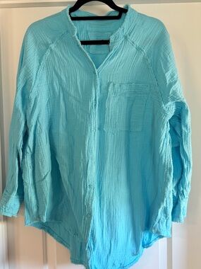aerie Light Aqua Gauze Button-Front Shirt